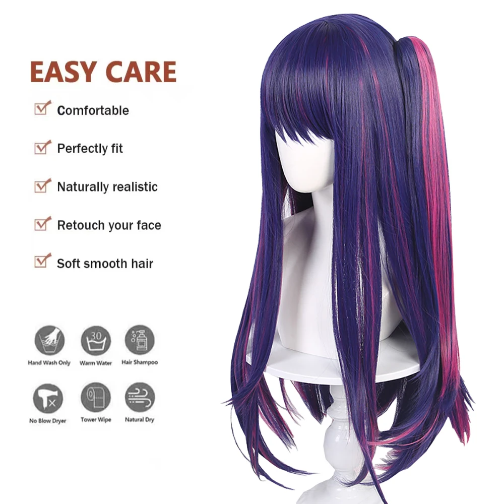 عالية الجودة أنيمي أوشي نوكو هوشينو آي تأثيري الشعر الاصطناعية 28 بوصة الأرجواني تسليط الضوء على انفصال ذيل حصان هالوين شعر مستعار يومي #4