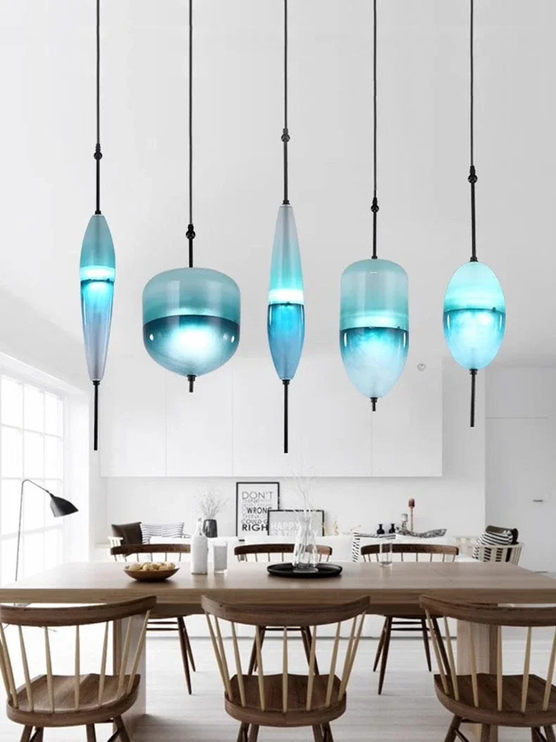 

Post-Modern Glass Chandelier Restaurant Bar Single-Head Creative Personality Nordic Simple Blue Gradient Glass Pendant Lamp