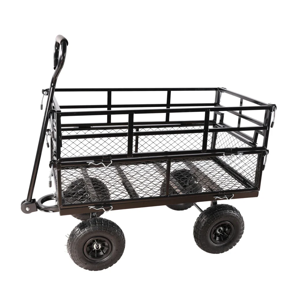 (Black double fence utility  cart) Wagon Cart Garden cart trucks make it easier to transport firewood