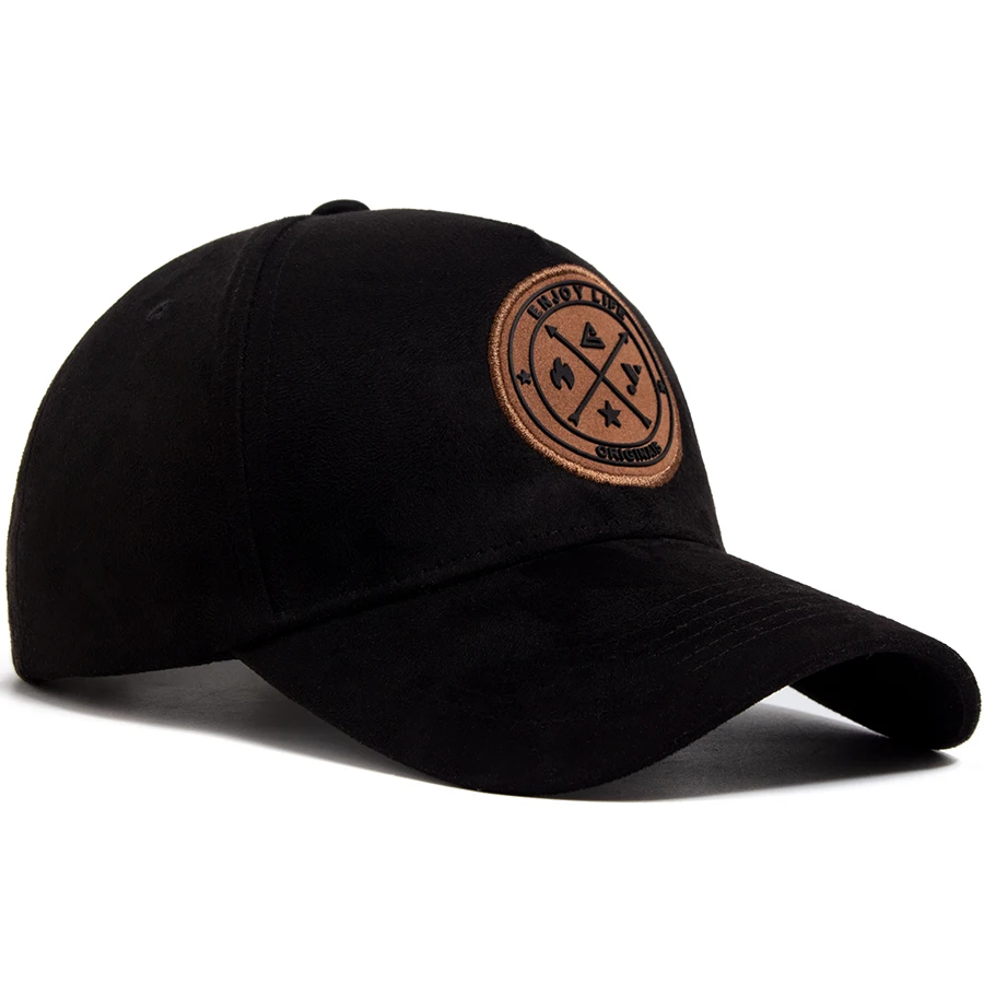 Fashion Circular Leather Label Suede Men\'s Baseball Cap Spring Autumn Hat For Visor Casual Women Snapback Hip Hop Caps Unisex