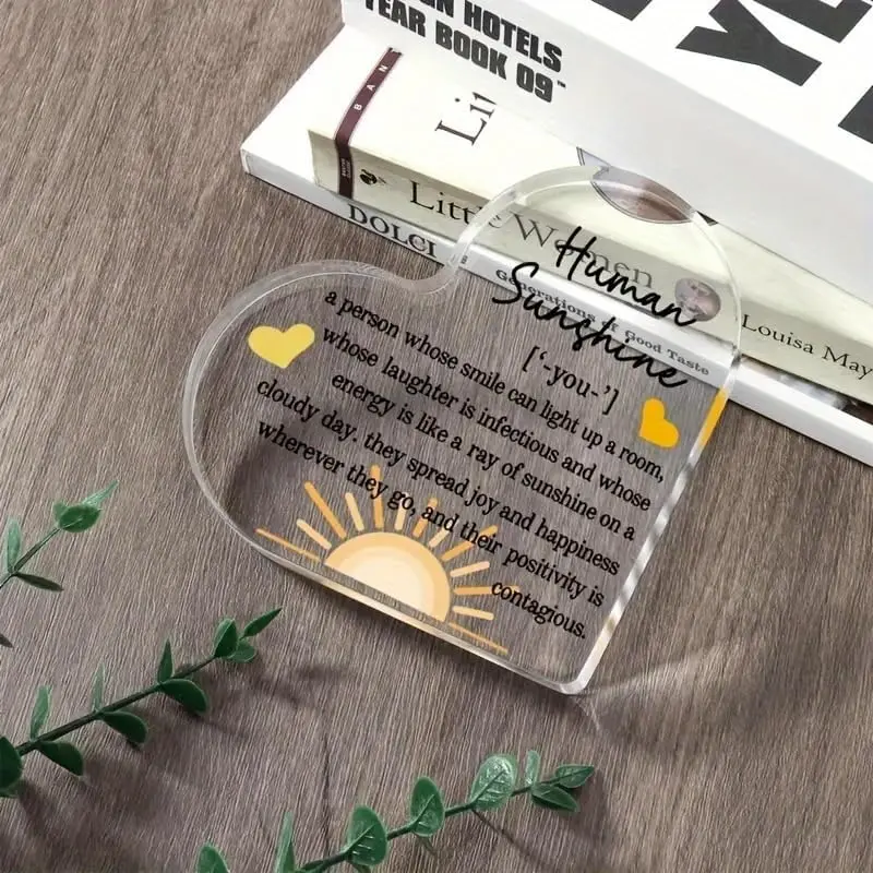Heart‑Shaped Acrylic Plaque Human Sunshine Definition Sun Yellow Hearts Freestanding Inspirational Appreciation Keepsake Gift