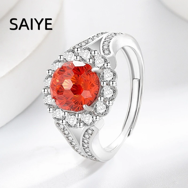925 Sterling Silver Women Ring Round Multi Color CZ Floral Halo Split Shank Paved Band Engagement Wedding Jewelry Gift