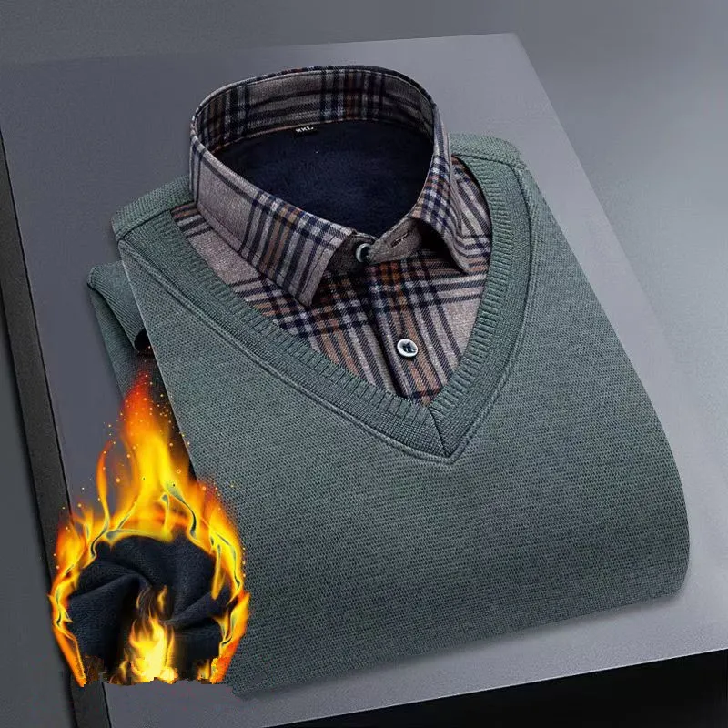 

2026 Autumn Winter Men Fleece Warm Shirt Male Fashion Printing Long Sleeve Business Big Size Shirt Plaid Thick Warm Shirt M-6 XL