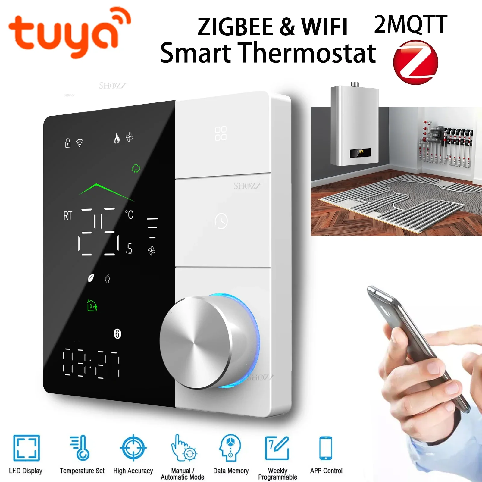 

Интеллектуальный термостат ZIGBEE & WIFI - Программируемый для газовых котлов/водовых кранов/электропоясов - ИК для теплого пола - Поддержка MQTT YANDEX Alice