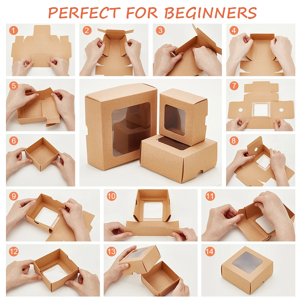 علب هدايا مجوهرات من الورق المقوى قابلة للطي مع نافذة مرئية من مادة PVC مربعة BurlyWood المنتج النهائي: 10 × 10 × 5 سم #3