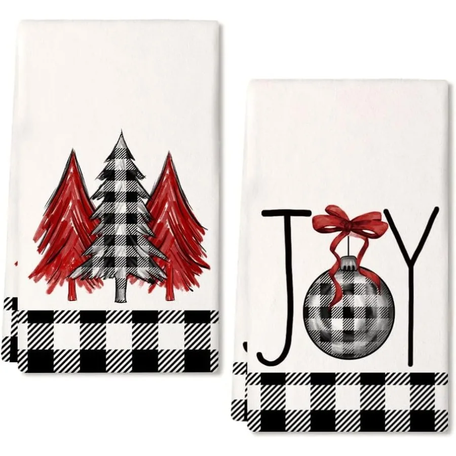 

Christmas Kitchen Towels Set of 2Black Buffalo Plaid Xmas Tree Dish Towels 18x26 Ih Drying Dishcloth Farmhouse Home Decoration