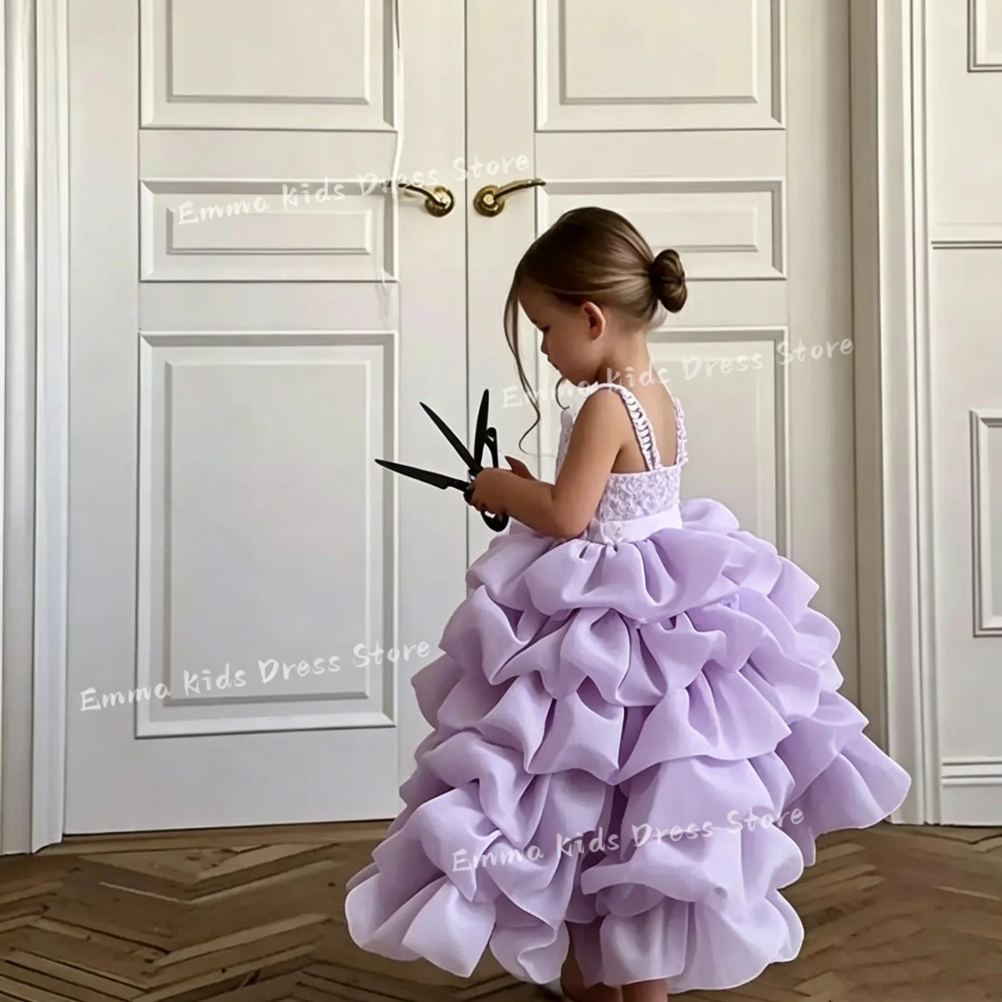 Customized Luxury Layered Flower Girl Wedding Dress Sequined Ruched Ruffle Sleeveless Baby Girl Princess Birthday Party Dress - view 5