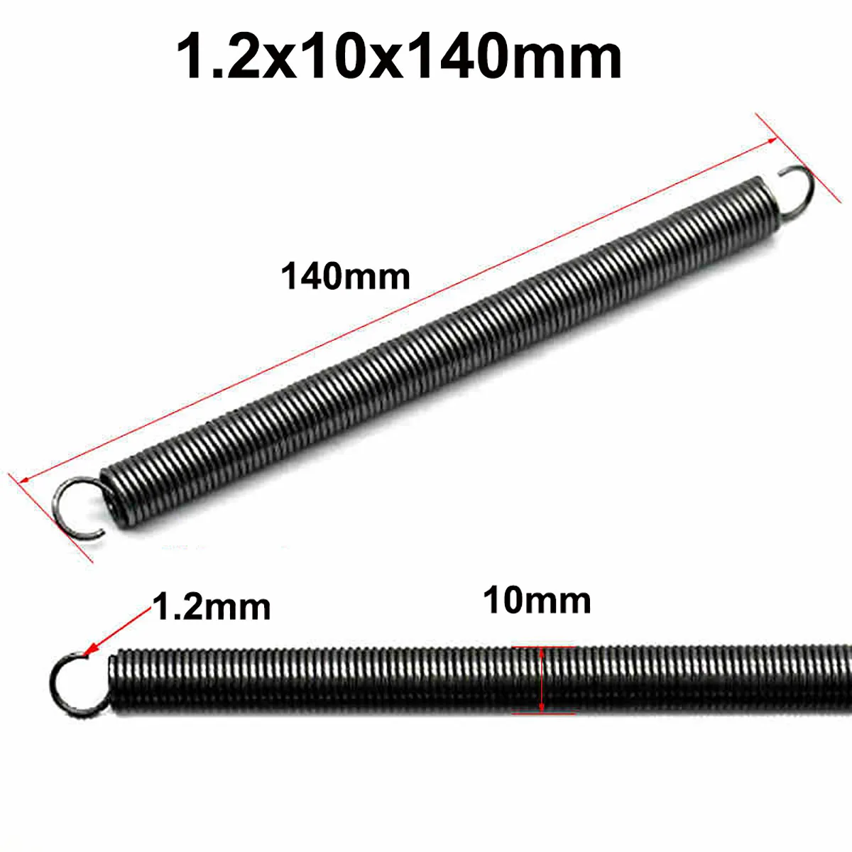 10 stuks Trekveren Draad Diameter 1.2mm OD 10mm Lengte 30/40/50/60/100/120-280mm Expansieveer Haak-eind Verenstaal