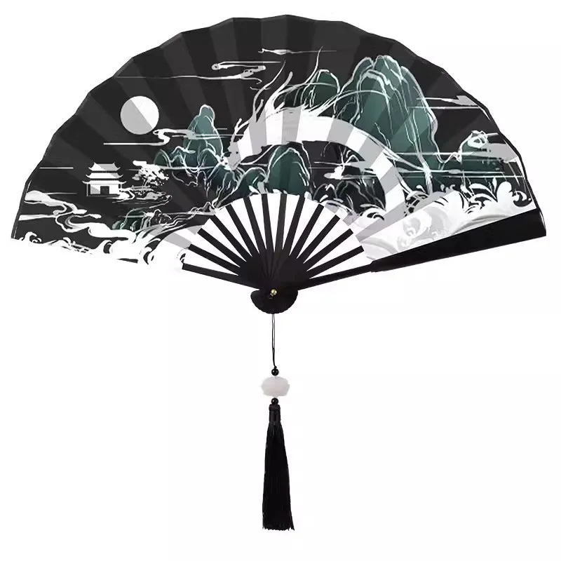 Summer Outdoor Decorative Folding Fan Bamboo And Wood Cloth Face Large Size Double-Sided Hand Fan Home Decoration Chinese Gift - Image 5