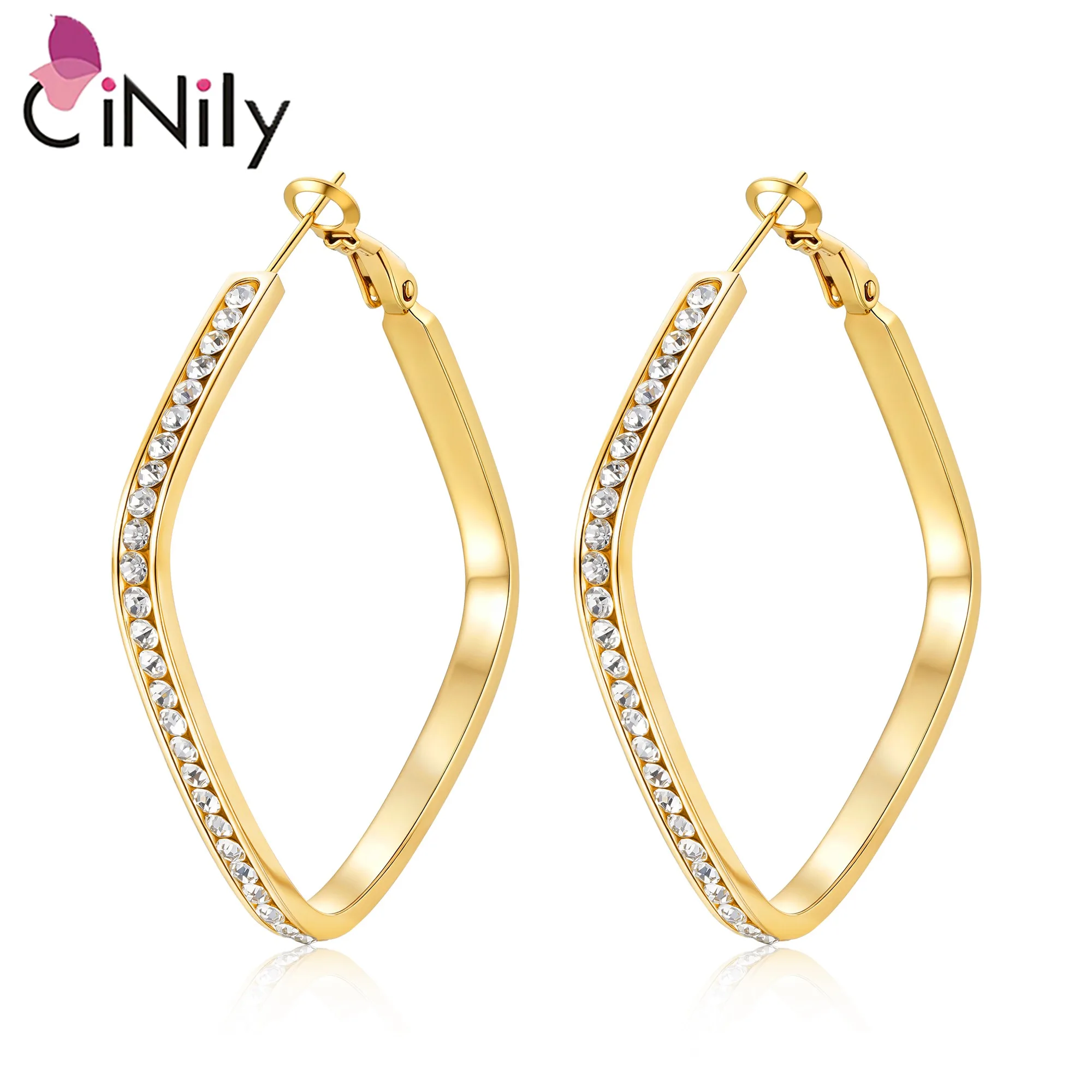 

CiNily Multicolor Crystal Stainless Steel Sliver Big Hoop Earrings Square Shaped Rock Punk Modern Jewelry Gifts for Women Party