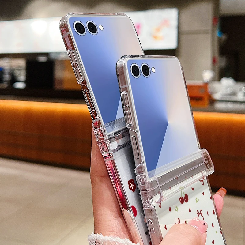 かわいい桜柄クリアスマホケース Samsung Galaxy Z Flip 7 6 5 4 3 折りたたみ式PCハードカバー Samsung Z Flip5 Flip7 Flip6用