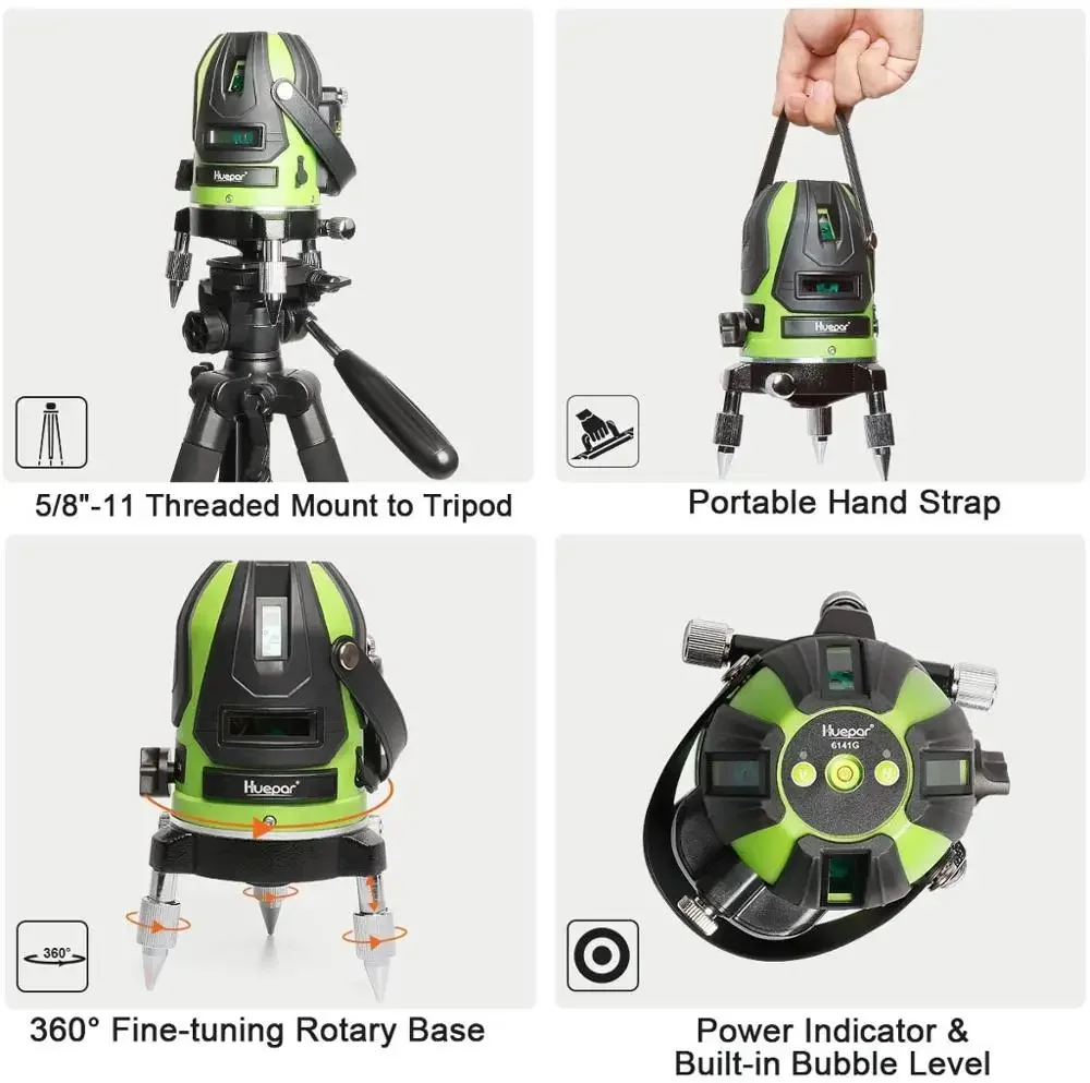Self-leveling 6141G,4 Vertical And 1 Horizontal Lines With Down Plumb Dot,5 Multi Line Green Beam