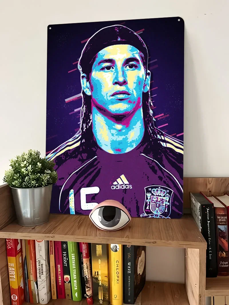 سيرجيو راموس ريترو ملصق فني لاعب كرة القدم علامات صفيح ديكور الحمام علامة معدنية مخصصة لغرفة الديكور الفني الجدار #4