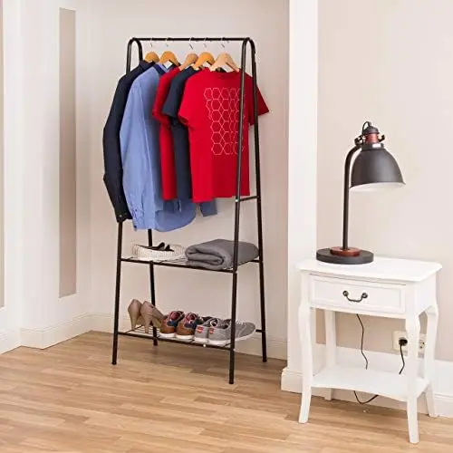 

Clothes Stand Sandra with 2 Shelves, Metal, Wardrobe Unit, with Garment Rail, Size 160 x 61.5 x 38 cm, Honey Brown, 38 x 61.5