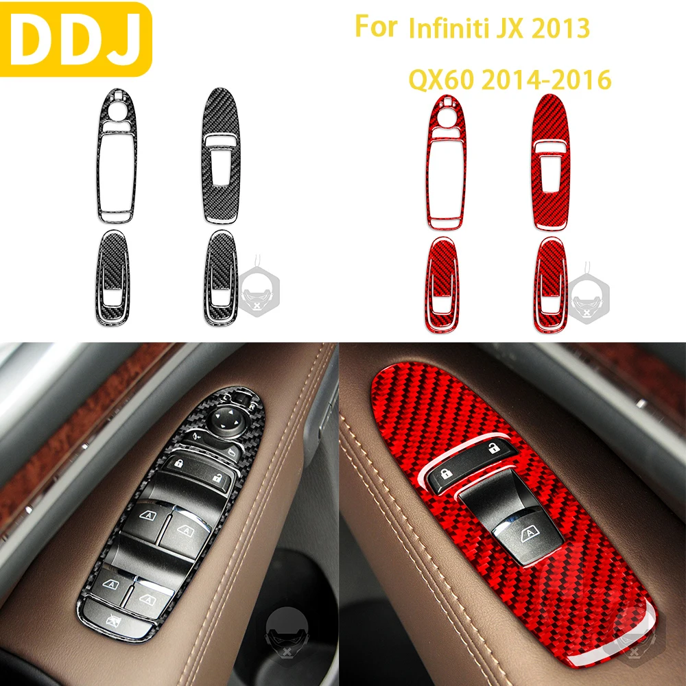 

For Infiniti JX 2013 QX60 2014 2015 2016 Car Accessories Interior Carbon Fiber Window lift panel Trim Sticker Decoration