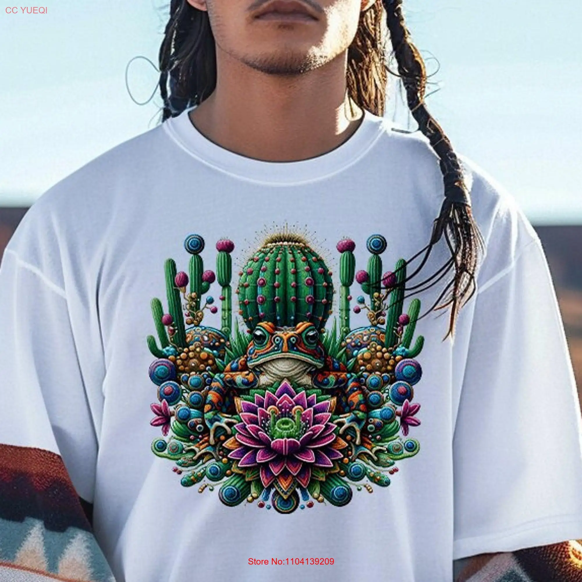 Sacred Visions T Shirt Bufo Alvarius Frog Peyote Cactus Beadwork Inspired Huichol Art Design for Spiritual Awakening