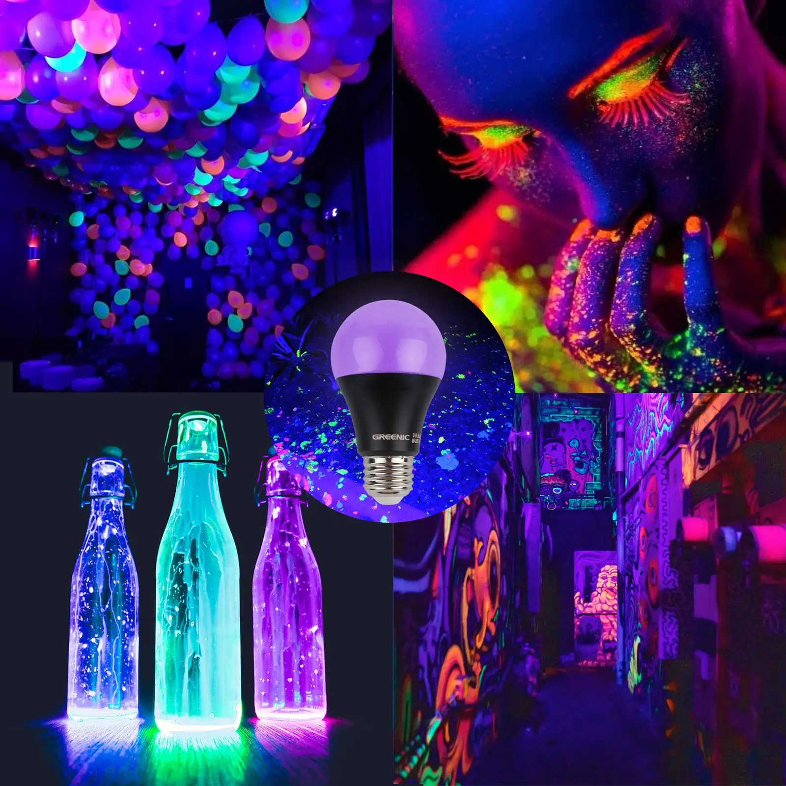 9W Led Black Light Bulb E27 UV 395nm Glow in Dark for Body Paint Club Party Neon Posters Led Blacklight 385-400nm Led Bulb Lamp