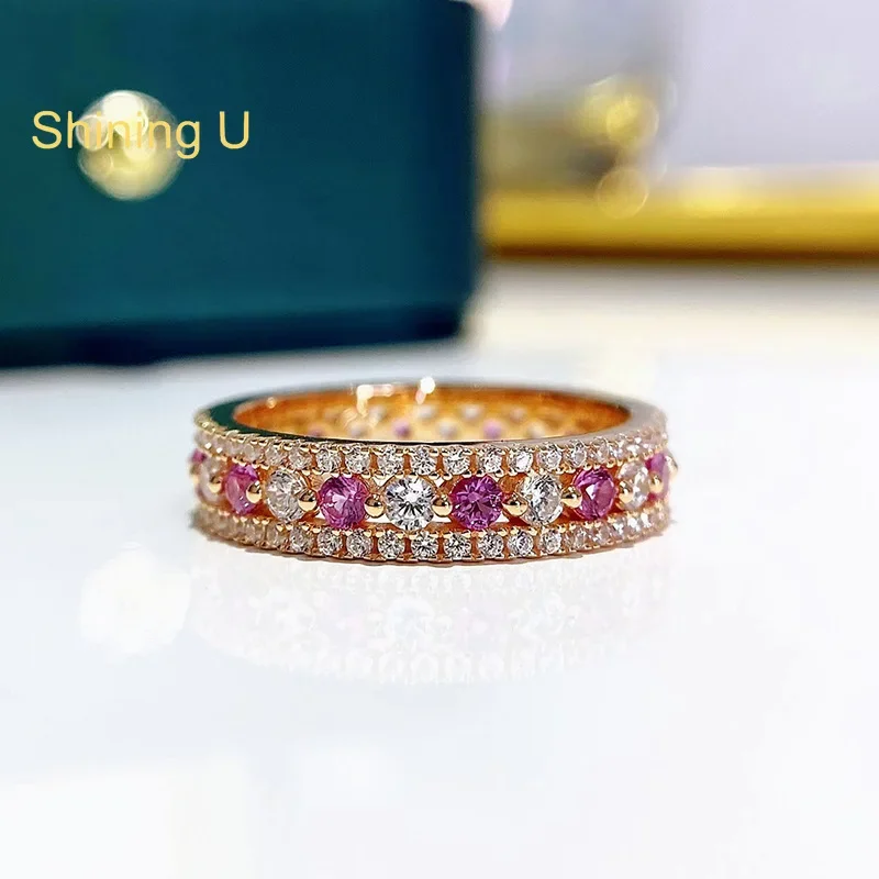 

Сияющее U S925 серебряное кольцо с красным корундом для женщин, ювелирные изделия с покрытием из розового золота, юбилей