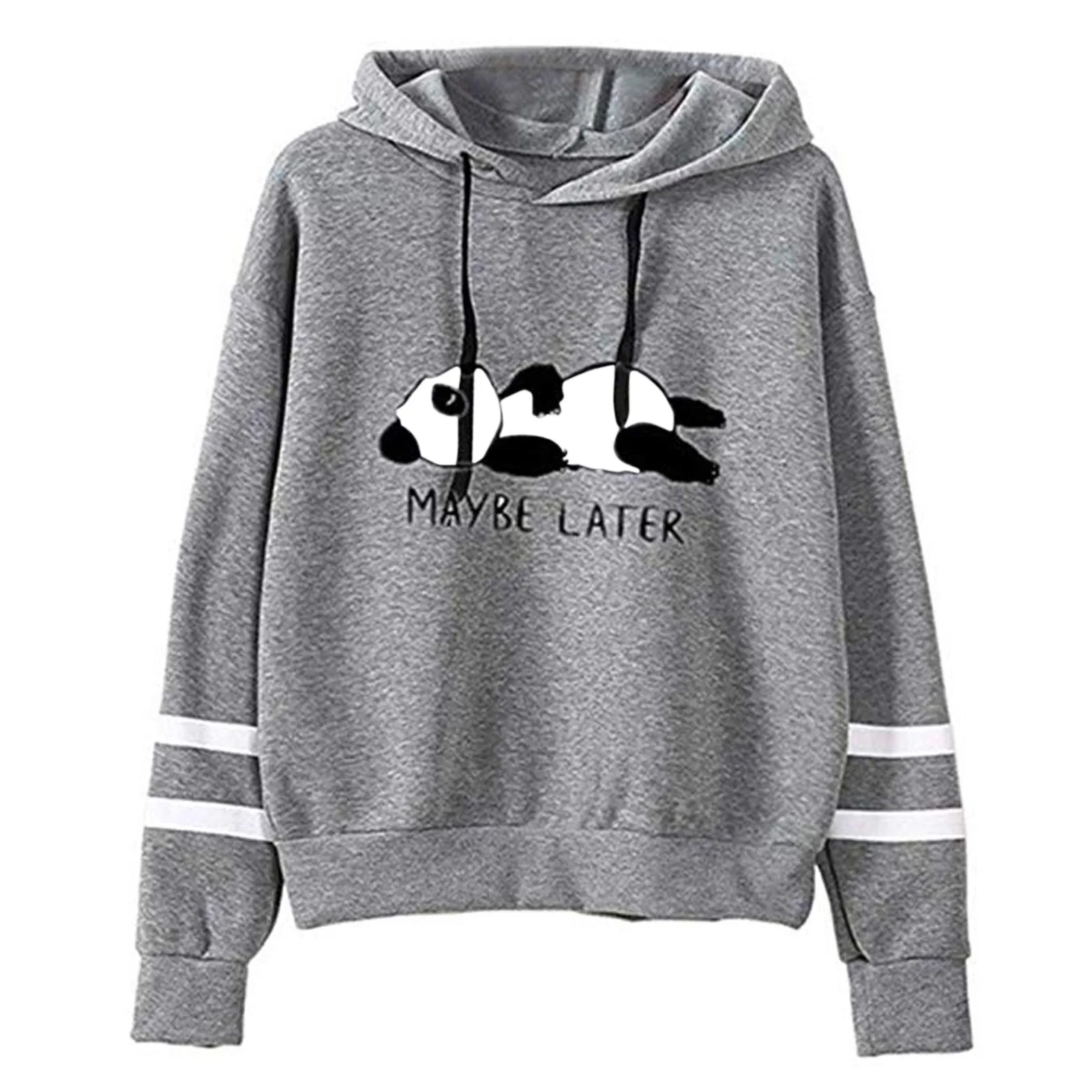 

Women's Casual Panda Letter Print Long Sleeved Pullover Hoodie With Double Bars Fashionable Loose Casual Women's Blouses