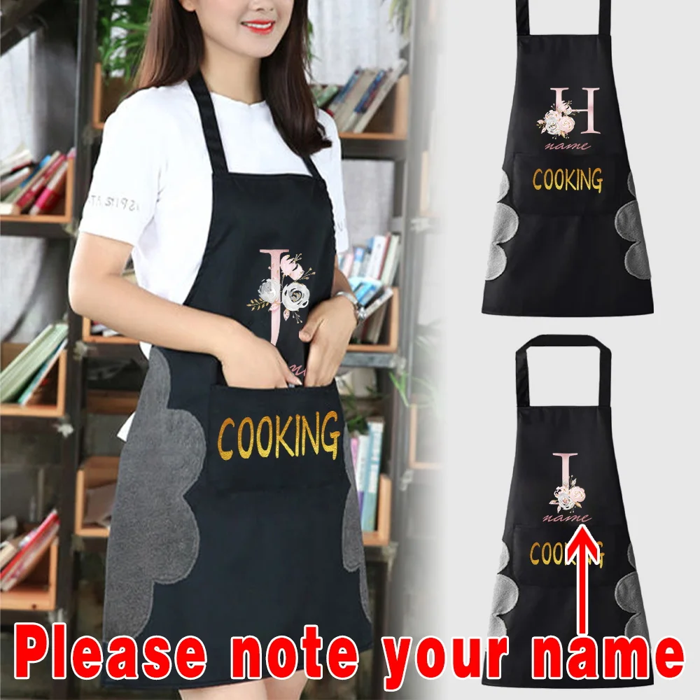 

Customize Any Name Kitchen Aprons for Woman 26 Letter Men Chef Work Apron Grill Restaurant Cafes Beauty Nails Studios Uniform