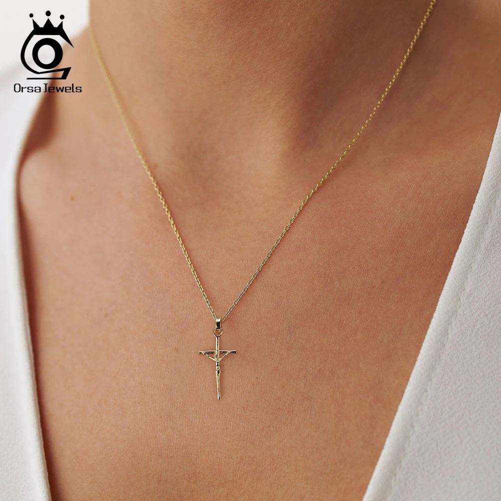 ORSA JEWELS Classic 925 Sterling Silver 25mm Cross Pendant Necklace for Women Hip Hop Necklace Christian Religious Jewelry APN39