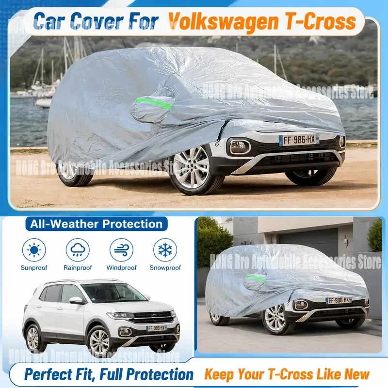 For VW Volkswagen T-Cross 2018-2025 Full Car Cover Outdoor Waterproof Sun UV Rain Snow Wind Dust Proof SUV Vehicle Protector