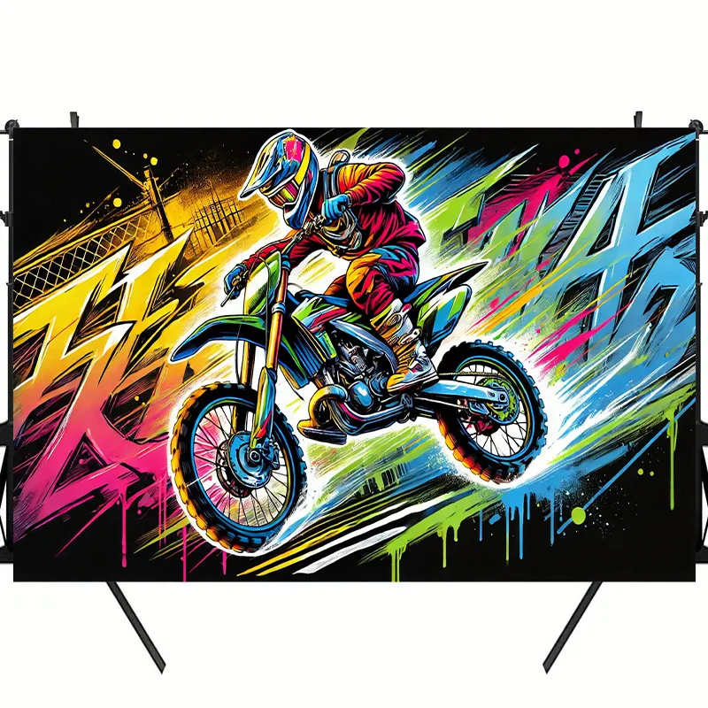 1pc Colorful Motocross Rider Graffiti Street Art 2D Flat Tapestry Backdrop For Boys Room Decor Extreme Sport Wall Hanging