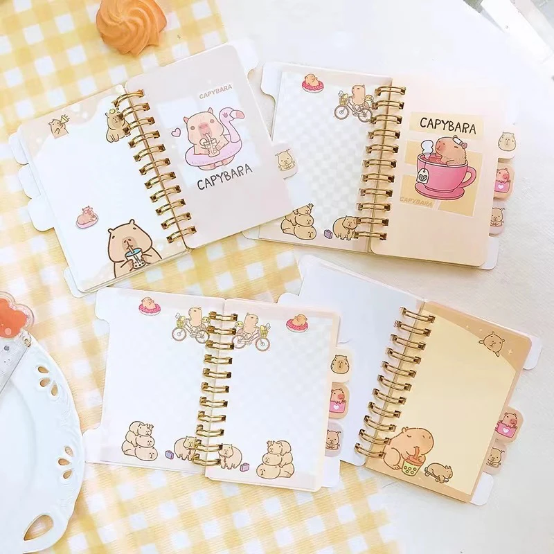 Portable Kawaii Coil Notebook Cartoon Capybara Journal Mini Notepad Diary Agenda Planner Kids Stationery Gift School Supplies