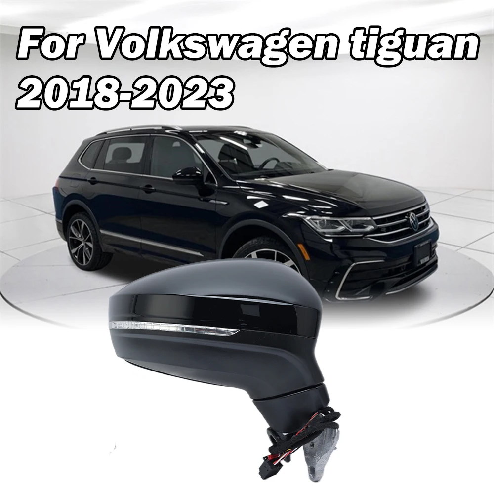 8 Wire Rearview Mirror Assembly For VW Tiguan 2018-2023 Black Dual Plug Mirror With Blind Spot Light Side Mirror Car Accessories