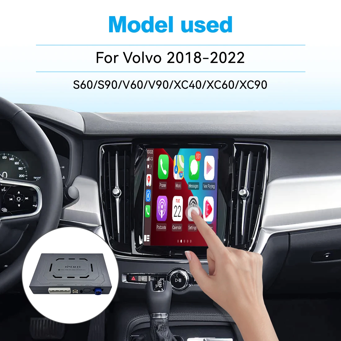 Interfaz Inalámbrica JoyeAuto CarPlay Android Auto para Volvo S60/S90/V60/V90/XC40/XC60/XC90 2018-2022, Mirror-Link, Reproducción desde USB