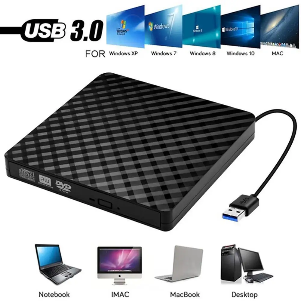 جديد USB 3.0 خارجي DVD الموقد الكاتب المحمولة CD DVD /-RW محرك الأقراص الضوئية الموقد الكاتب لنظام التشغيل Windows10/8/7 سطح المكتب المحمول