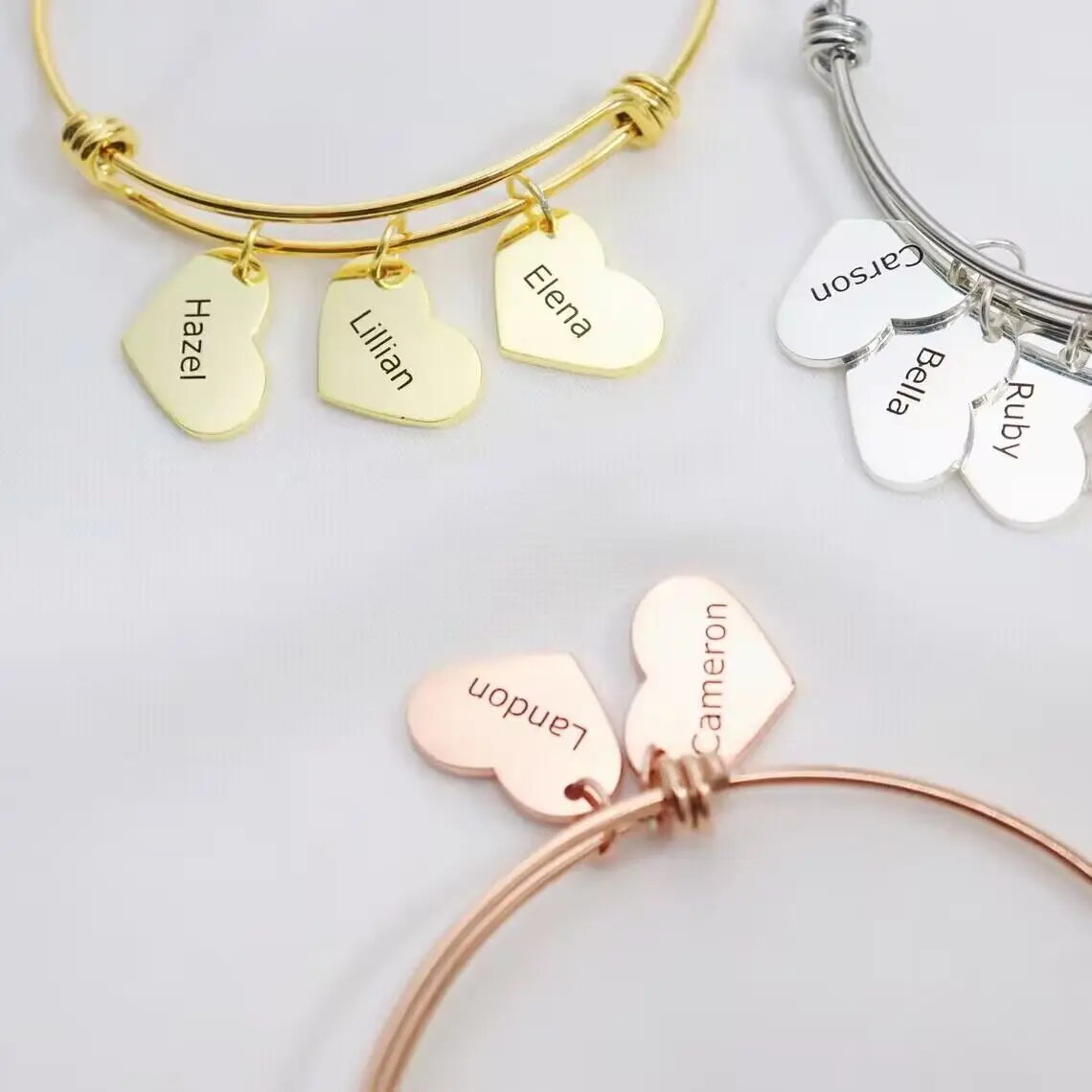 

Personalized Bracelet for Women Heart Customized Engraved 1-8Names Adjustable Bangles Stainless Steel for Mama Jewelry Gift