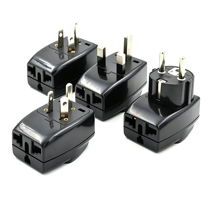 Black US UK AU EU Male to Multi Socket Power Converter Plug Worldwide Travel Charging Plug For Phone Laptop Small Electronics