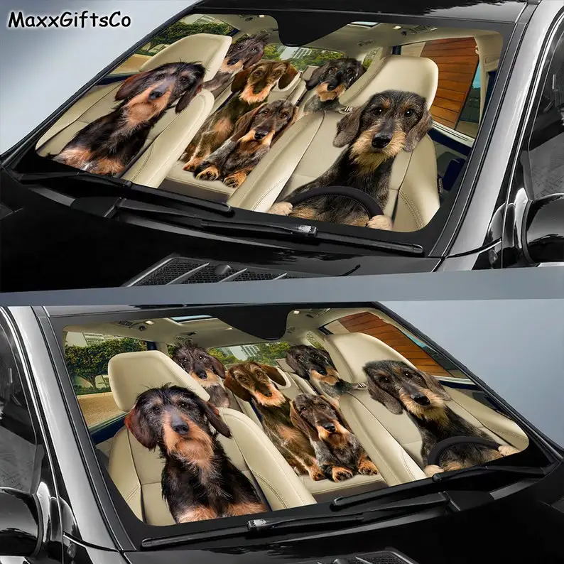 Wirehaired Dachshund Car Sun Shade,dogs Windshield,dogs Family Sunshade,dog Car Accessories,car Decoration,gift for Dad