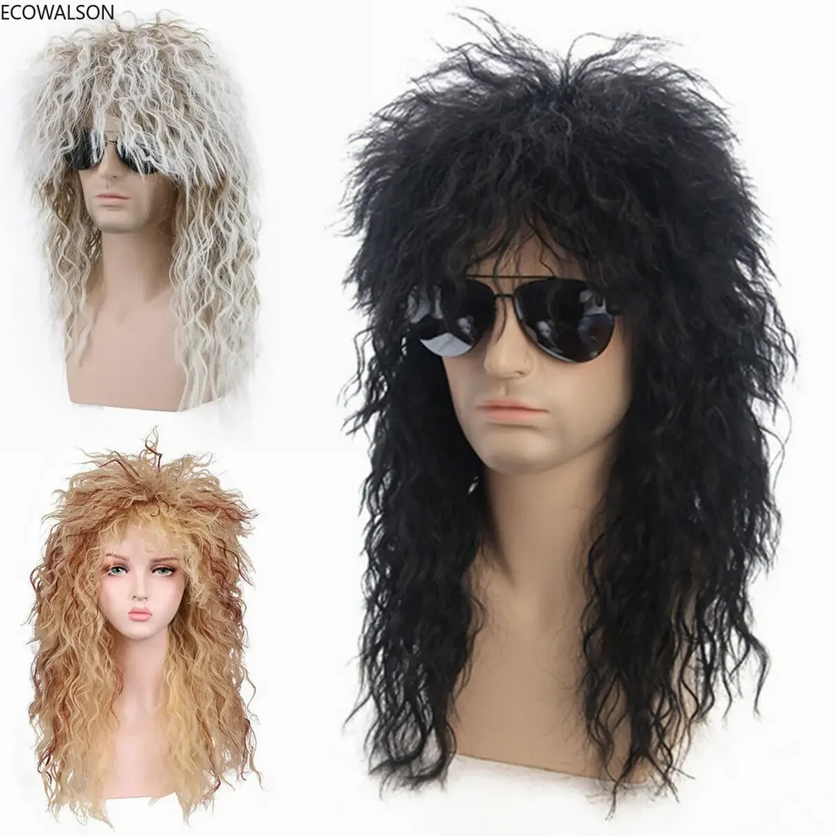 

Парик 80-х годов, черные парики кефали, костюм на Хэллоуин, мужской парик, панк, хэви-метал, парик-рокер, вьющийся длинный костюм, аксессуары в стиле аниме