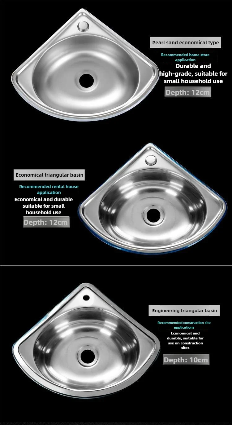 

Excellent 34*34cm Stainless Steel Triangular Wash Basin Wall-mounted Single-slot Basin Thickened Kitchen Wash Basin Bright and E