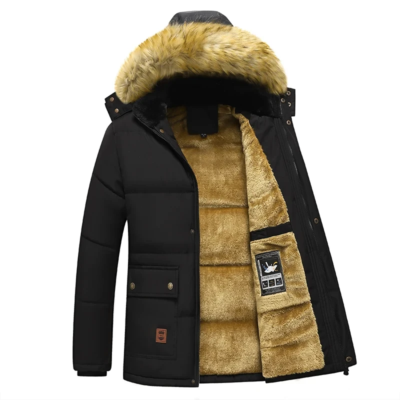 

Men Warm Parkas 2023 Winter New Windproof Fleece Thick Jacket Coat Men Fashion Hooded Fur Collar Jacket Classic Casual Parka Men