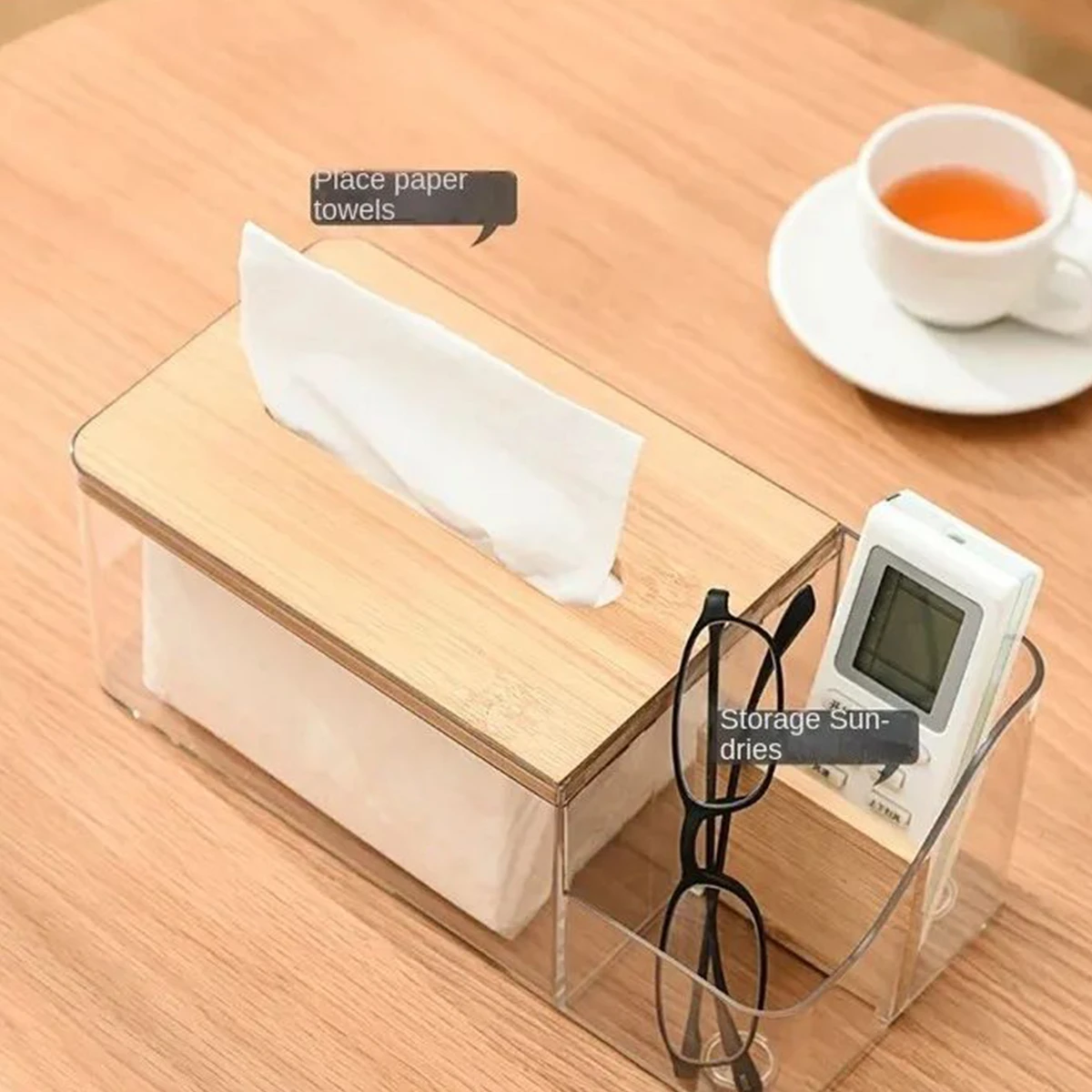 

Home Living Room Dining Room Desktop Decoration Wooden Cover Tissue Box Multi-functional Remote Control Tissue Storage Box