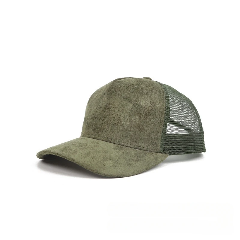 Custom Logo Suede Mesh Baseball Cap Men\'s and Women\'s Solid Color Five-panel Curved Brim Adjustable Hip-hop Truck Driver Hat