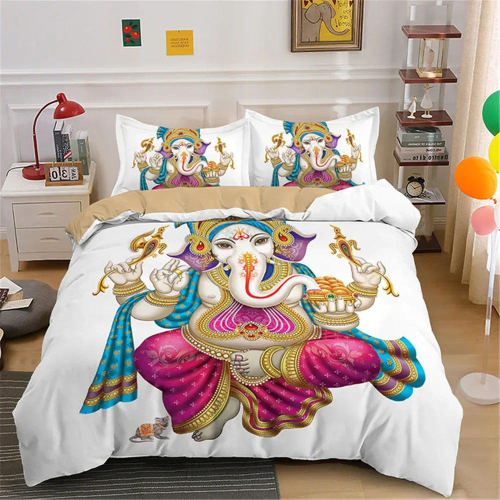 Zestaw pościeli King Queen Size Buddha Boho Mandala Colorful Design God Ganesha King Poliestrowa poszwa na kołdrę Indian Symbol Kołdra