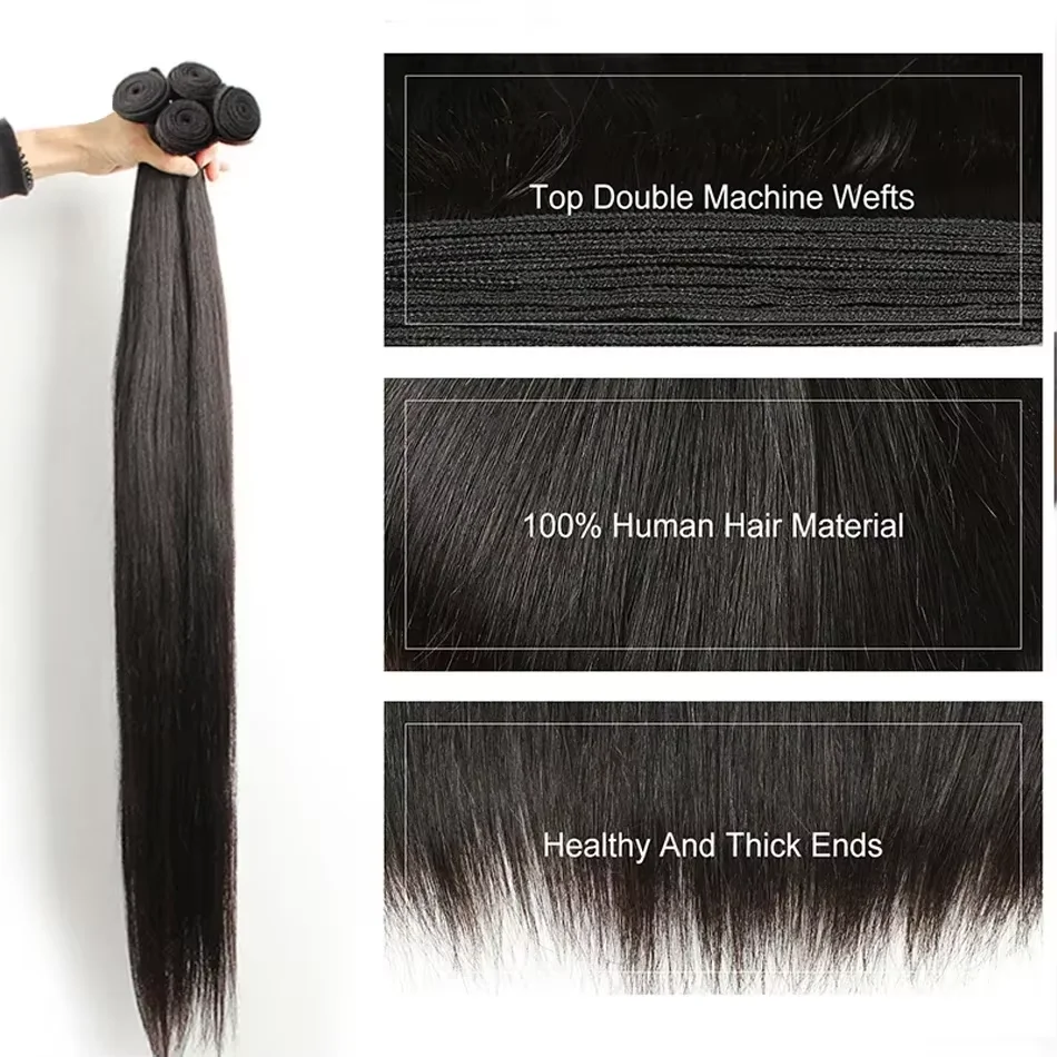 Straight Bundles Human Hair Brazilian Hair Weave Bundles 1/3/4 Bundle Deals Human Hair Extensions Natural & Jet Black