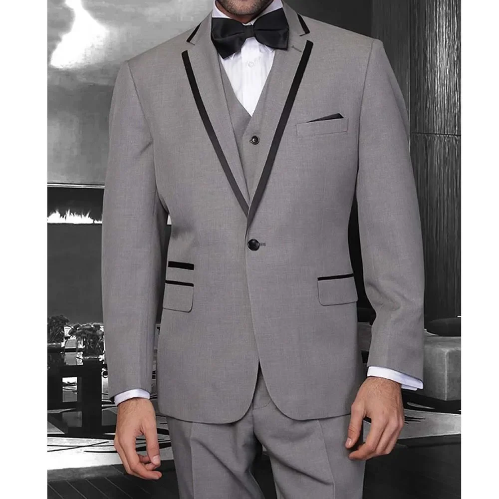 

England Style Notch Lapel Suits for Men Gray 3 Piece Elegant Casual Business Groom Wedding Tuxedo Fashion Male Suit Slim 2024