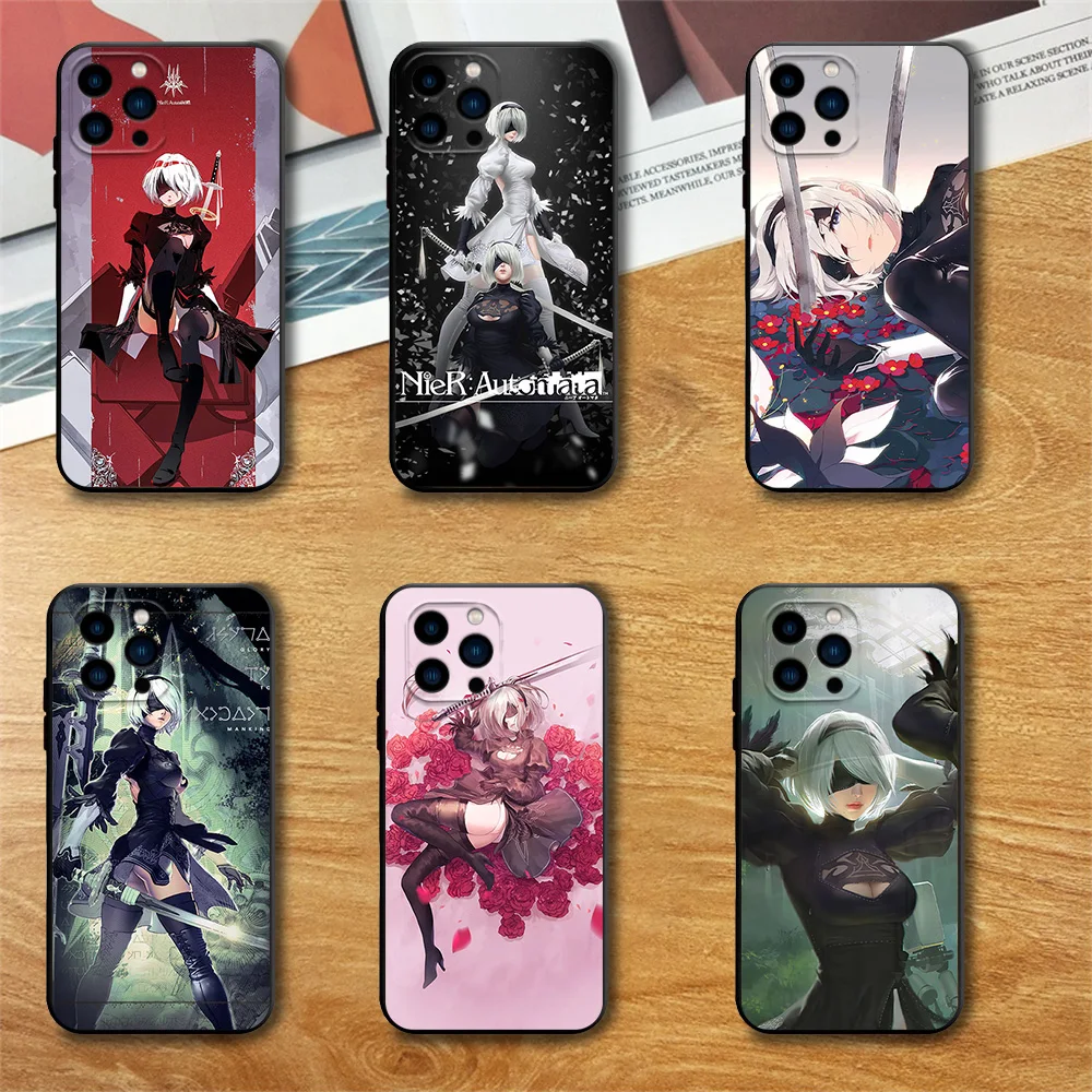 Cute 2B N-Nier Phone Case For Samsung S23 S22 ULTRA A22 A23 A32 A34 A52 A53 A54 A71 A72 A73 Black Soft Silicone Cover