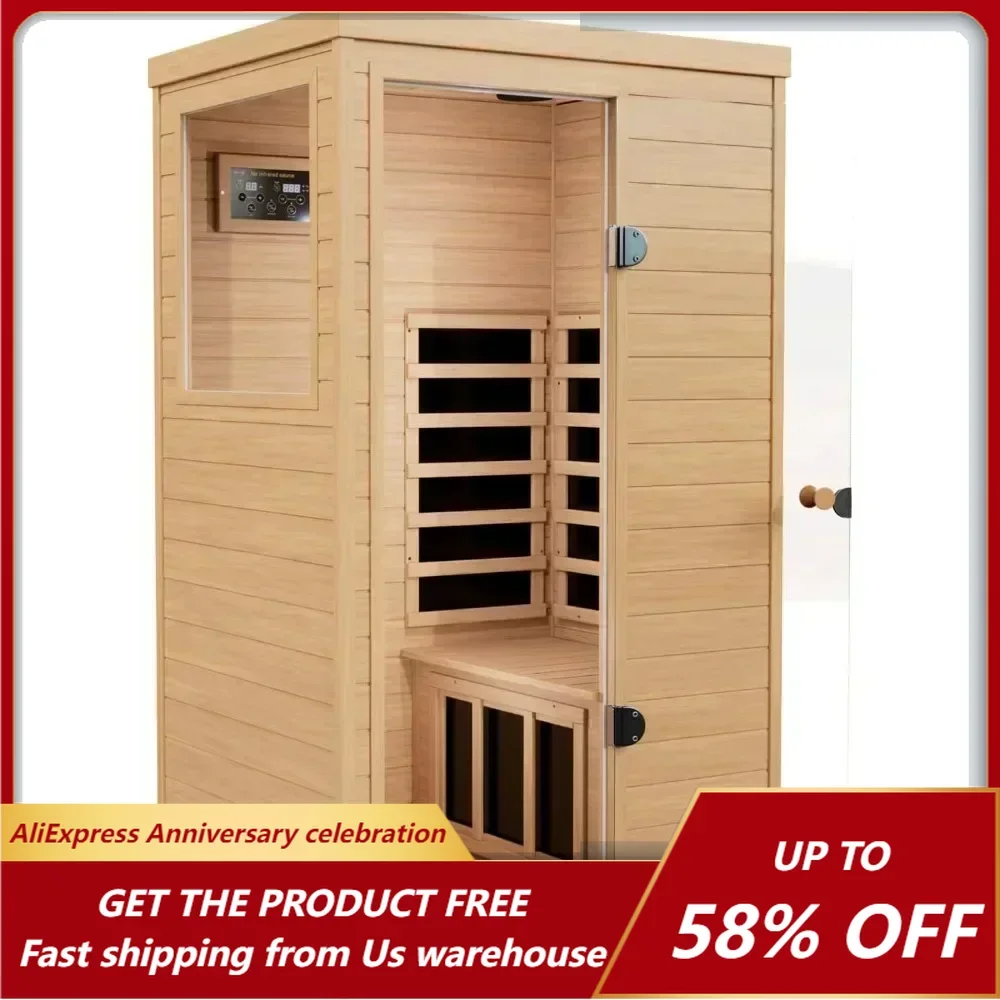 Infrared Sauna,1 Person Far Infrared Sauna for Home,with 1050W Indoor Sauna,2 Bluetooth Speakers, 1 LED Reading Lamp Sauna Room