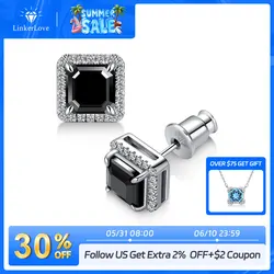 All Moissanite Stud Earrings for Women Men Black Square D Color Diamond S925 Sterling Silver 18K White Gold Plated Jewelry Gift
