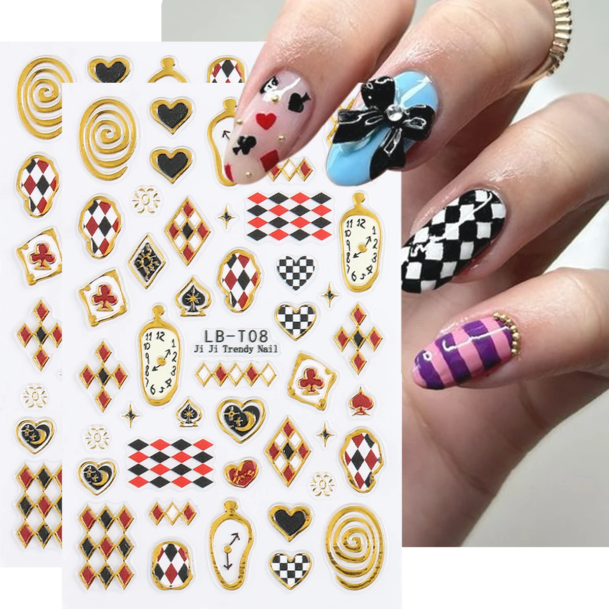 Fantasy Clock Nail Stickers, 5D Embossed Gold New Year Style Nail Makeup Stickers, New Year Holiday Nail Decorations