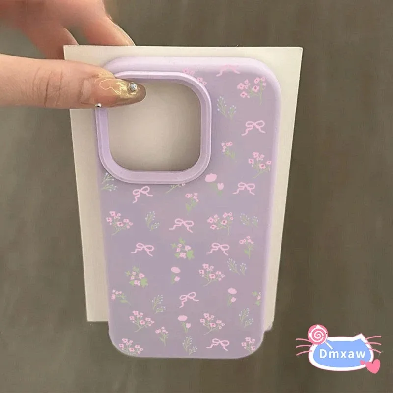 Elegant Floral Print Phone Case For Vivo Y78 Y78+ Y78m Y78t Y77t Y75 Y75s Y72 Y52s t1 Y52t Y55 Y55s Dopamine Flower Bow Cover