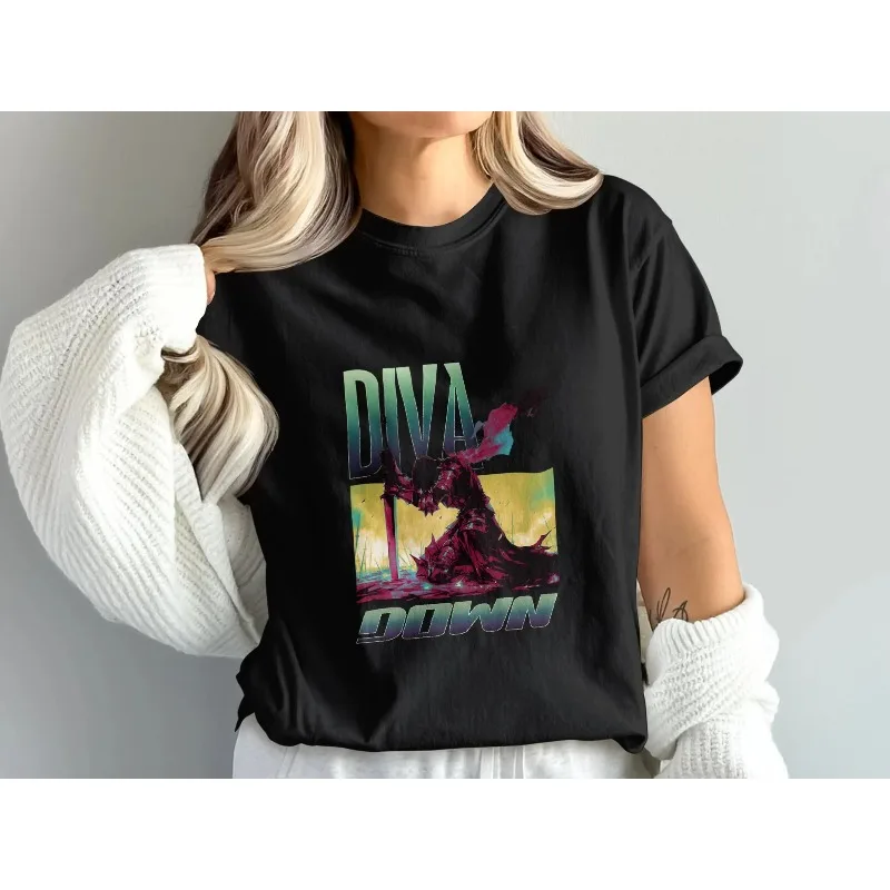 Sassy Dark Fantasy Knight, Diva Down Graphic Tee, High Drama Gaming Shirt, Dramatic Soulslike Warrior