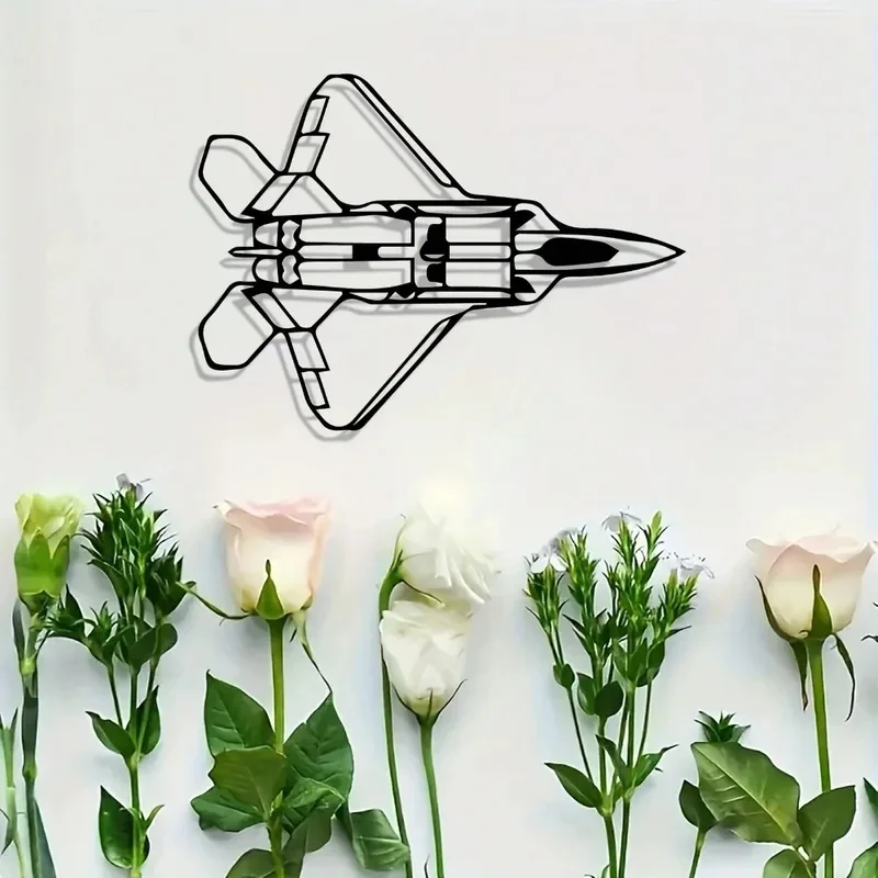 Vintage F-22 Raptor Metal Wall Art - Powder Coated Fighter Jet Decor for Teen Room, Aviation Gift 1pc