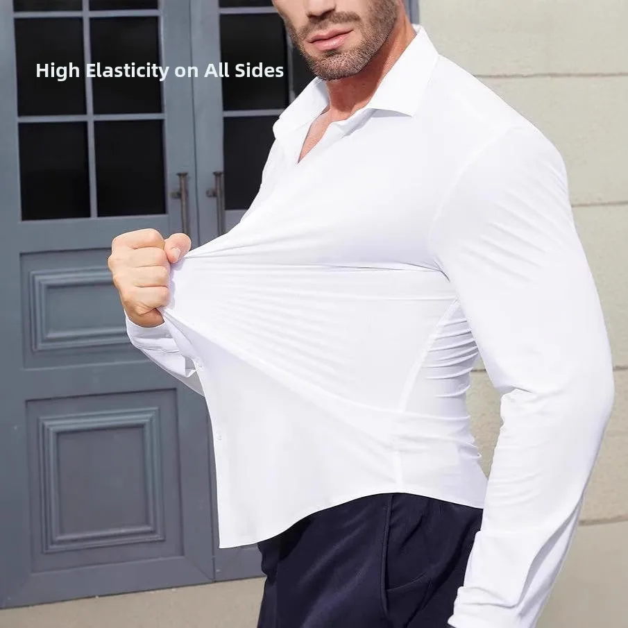 

Men's Long Sve irt High Elastici Sportswear Anti-Wrinkle No Ironing Required Casual Spring PU Leather Printed irt